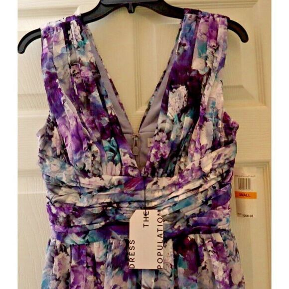 Dress the Population Sz Small Purple Jaclyn Floral-Print Chiffon Maxi Dress $268 - Picture 3 of 13